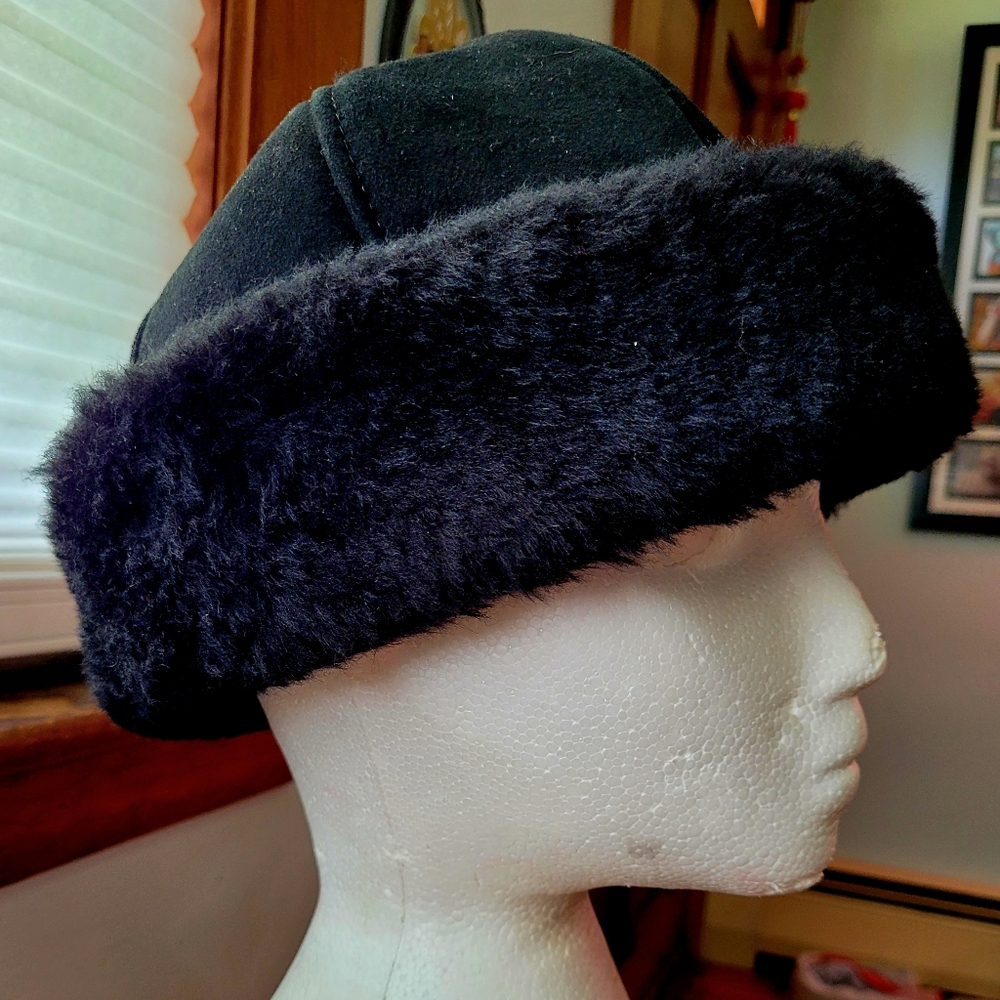 Mr Bick Shearling Suede Cozy Winter Hat Vintage Retro